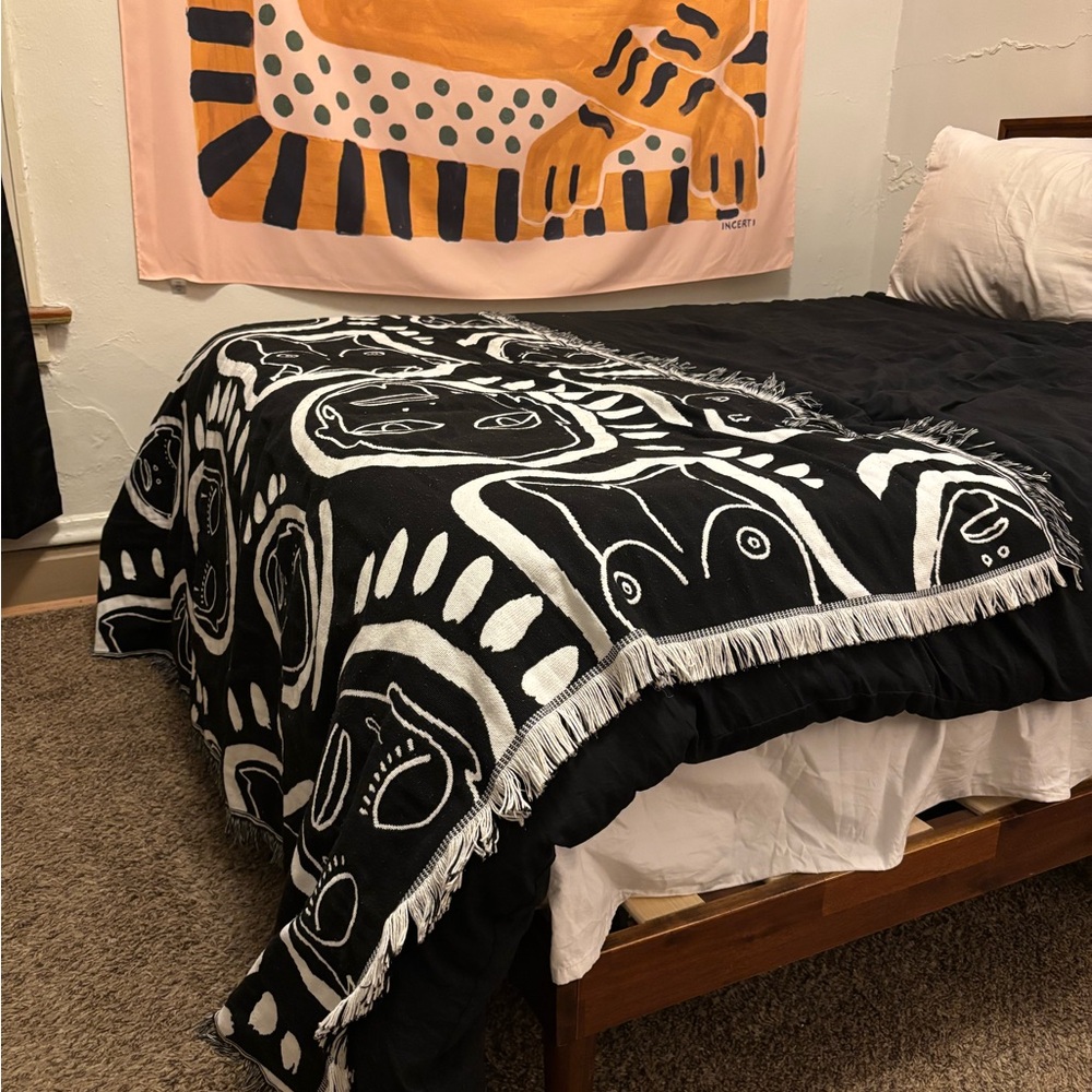 Patrick Church - “All Over You” Motif Black and White Reversible Throw Blanket